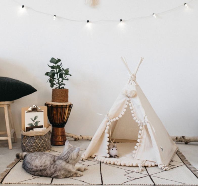 Pet Teepee Tent Bed - Canvas Pine Wood House for Cats and Small Dogs - Image 4