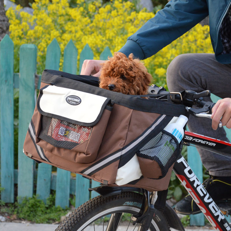 Pet Bicycle Carrier Basket - Removable Cat Dog Bike Front Bag