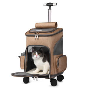 Cat Backpack Carrier with Wheels Foldable Pet Trolley
