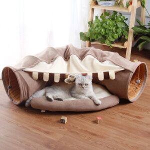 Collapsible Cat Tunnel Toy - Interactive Play Tunnel with Mat