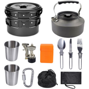 Portable Outdoor Camping Cookware Set with Kettle