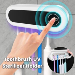 Wall-Mounted UV Toothbrush Sterilizer Holder with Toothpaste Dispenser