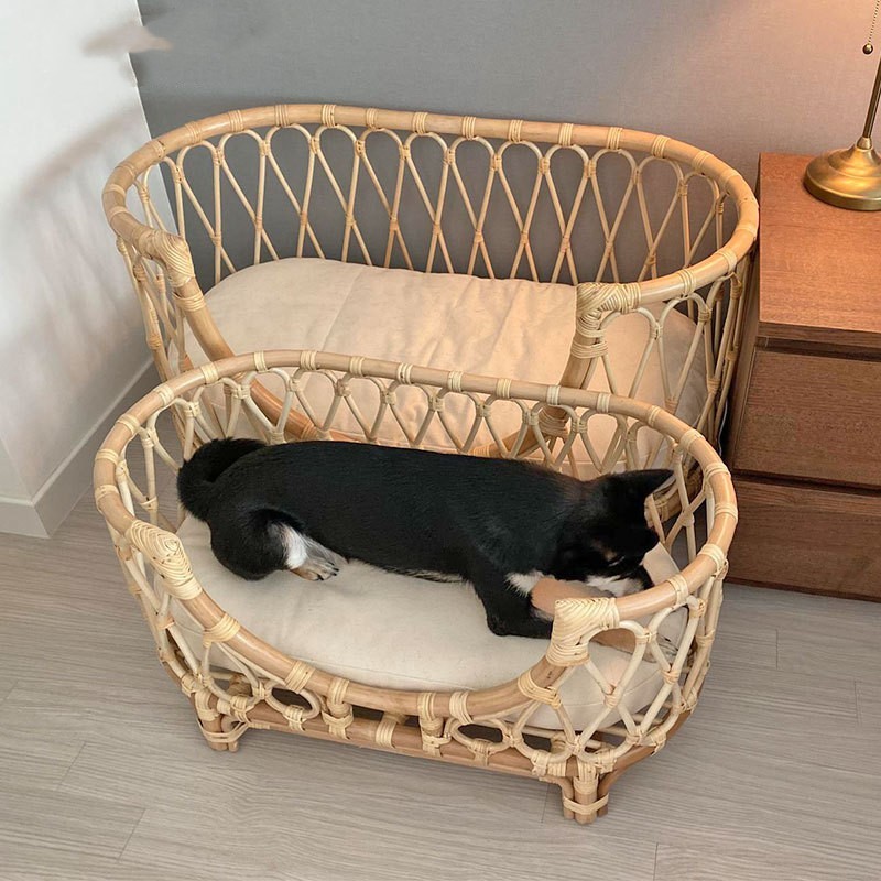 Rattan Pet Bed - Handmade Woven Sofa Basket for Dogs Cats - Image 3