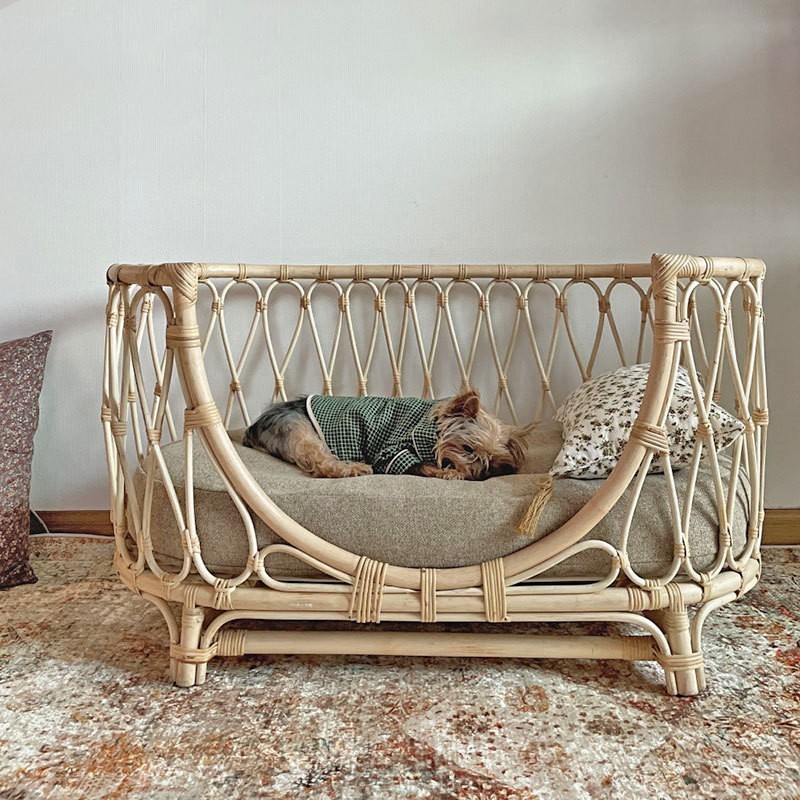Rattan Pet Bed - Handmade Woven Sofa Basket for Dogs Cats - Image 2