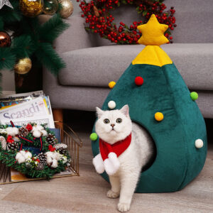 Christmas Tree Cat Bed – Cozy Felt Kennel Nest
