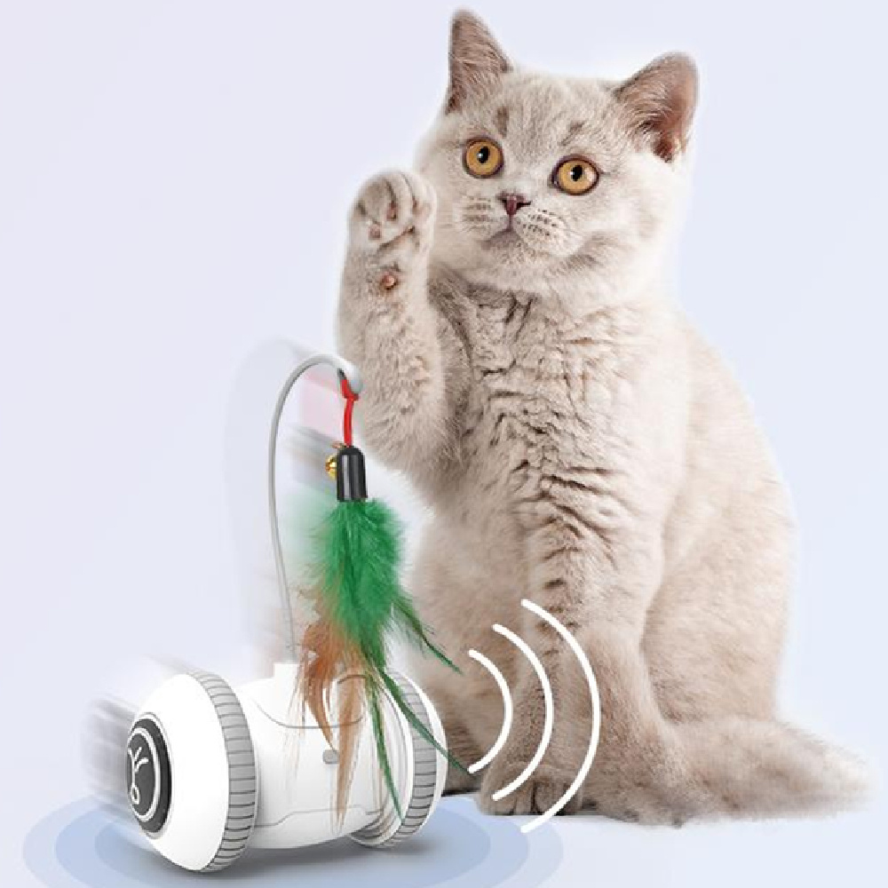 Interactive Cat Toy Robot with Interchangeable Feather Heads